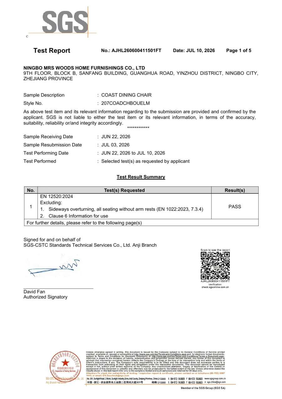 SGS furniture test report
