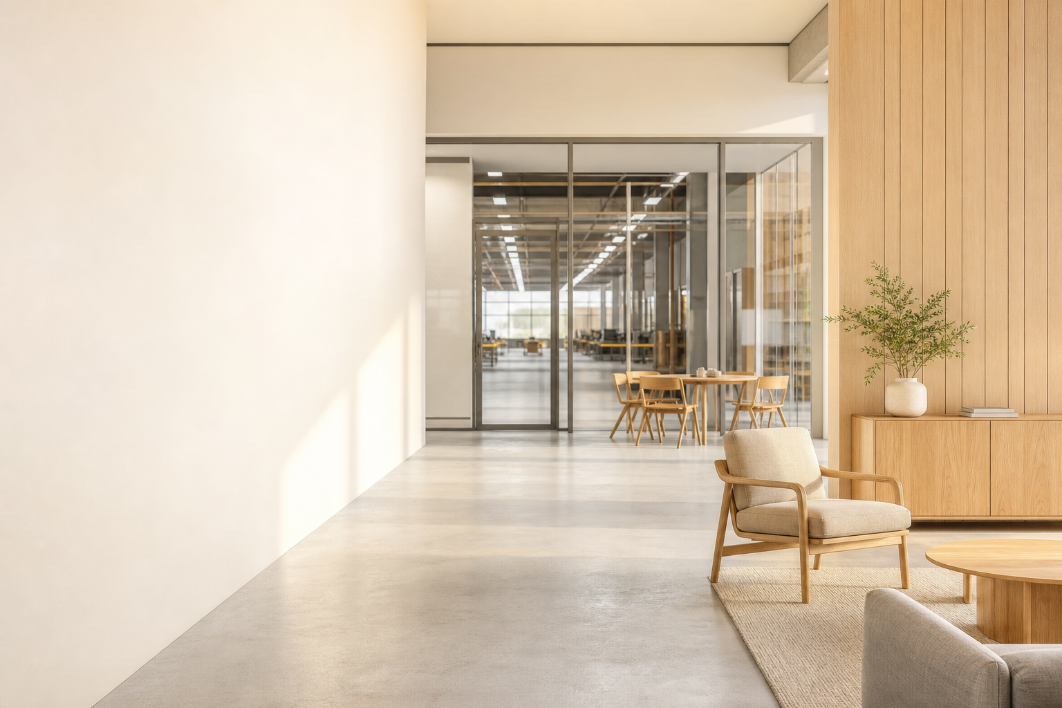 Furniture factory reception and meeting space