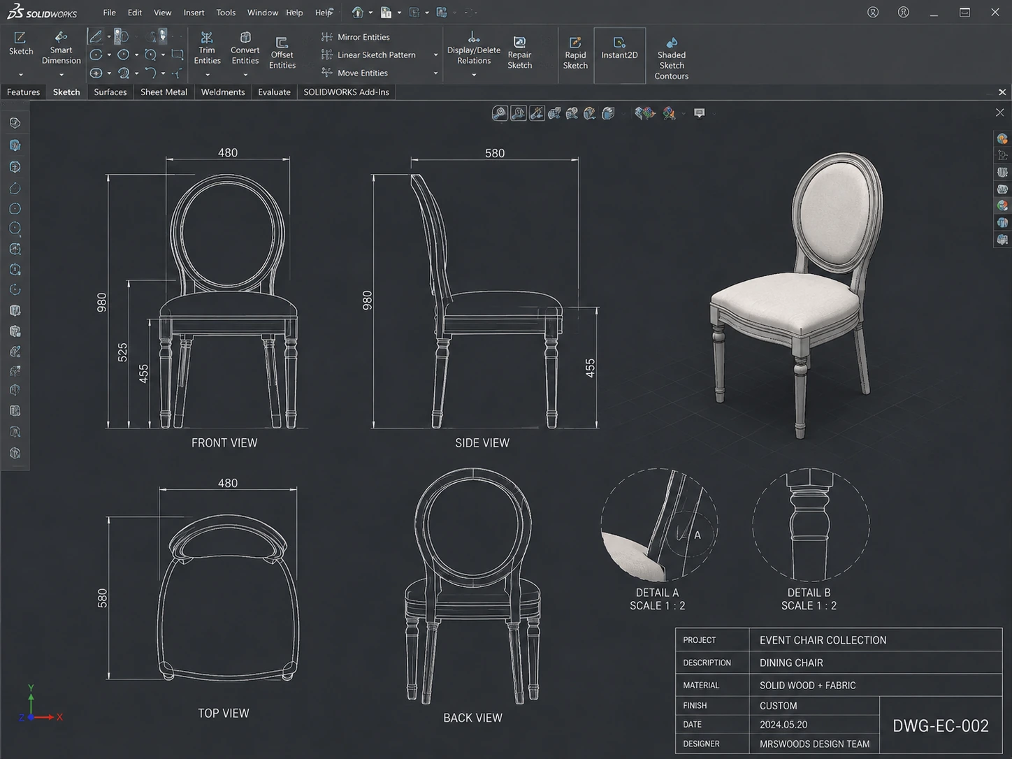 In-house event furniture design